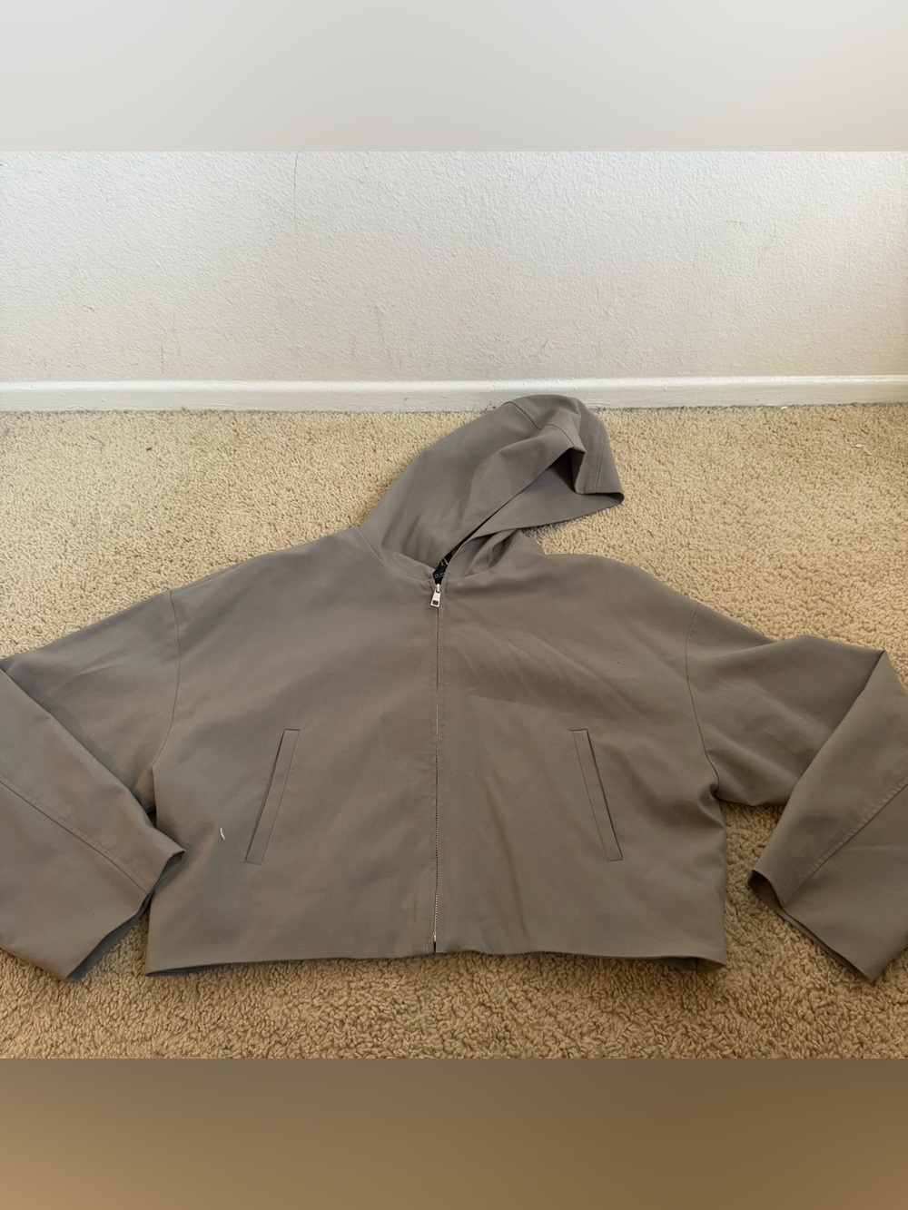 Zara Gray/Taupe Hooded Zip Jacket